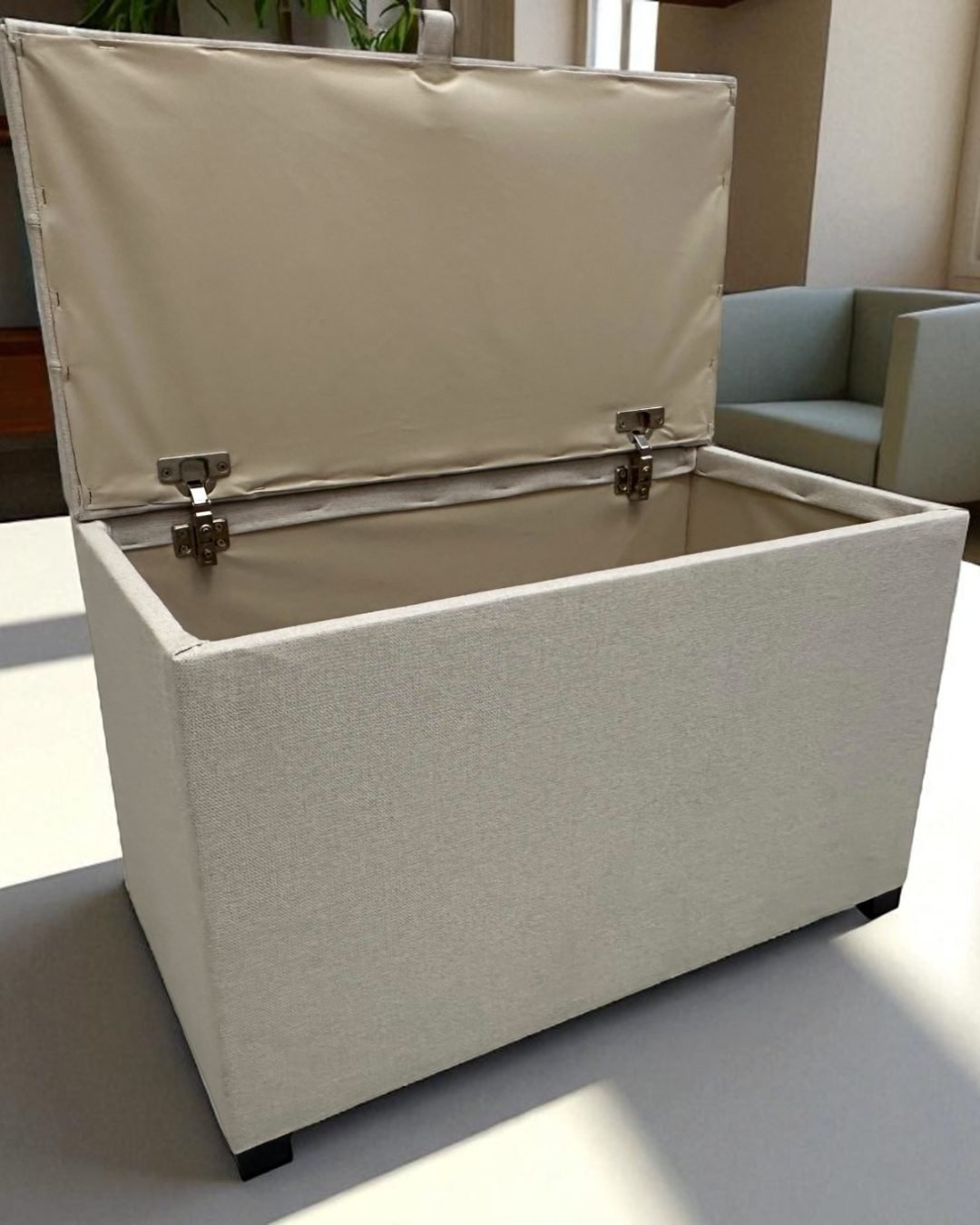 Puff baú 68 cm Linho Bege